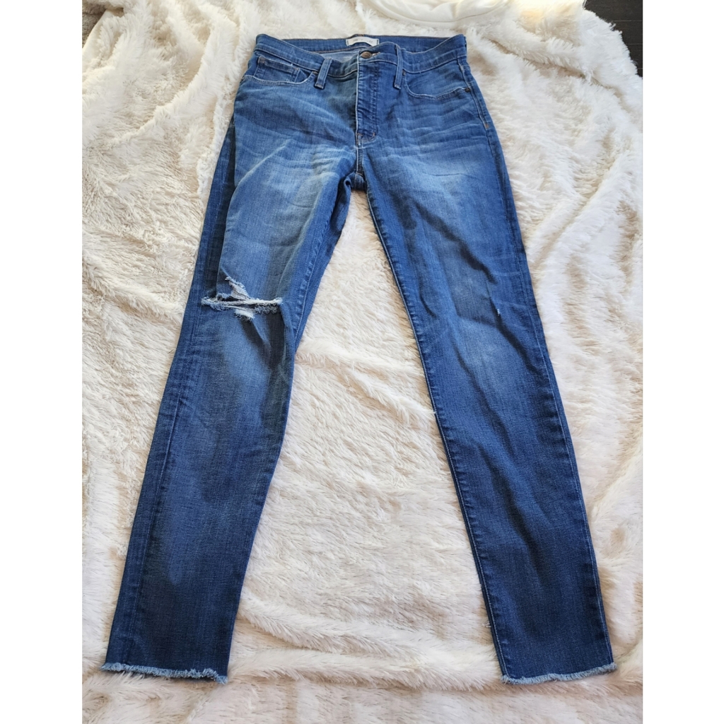 Madewell 9" High Rise Skinny Distressed Knees Raw Hem Stretch Denim Jeans